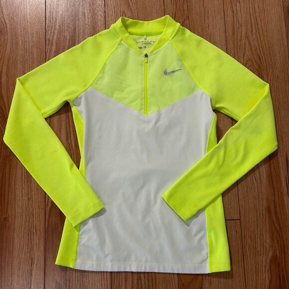 Nike Golf Tour Performance Top Womens XS Neon Yellow Dri Fit Long Sleeve Zip - Picture 1 of 4